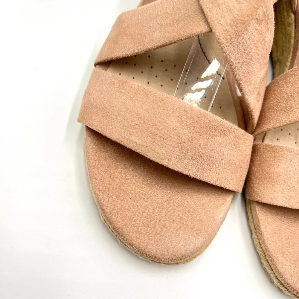 8W 8 WIDE Lifestride Siesta Taupe Blush Microsuede Espadrille Wedge Sandal Shoes